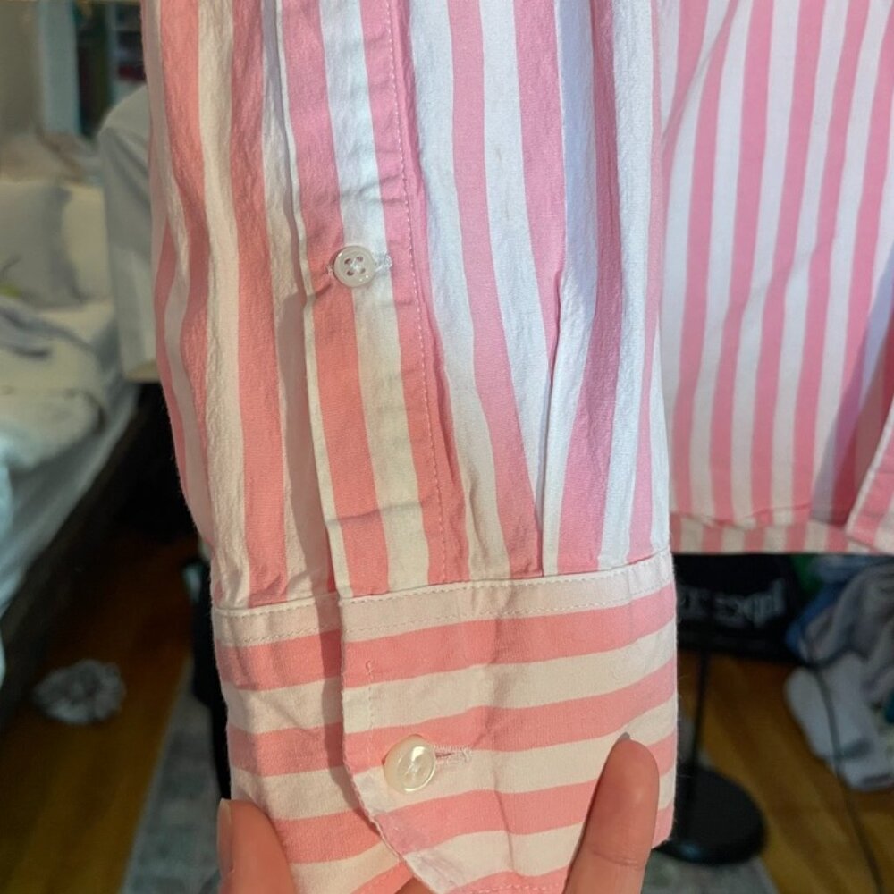 J.Crew Men’s Classic Fit Secret Wash Button Up Shirt Pink Stripe Slim M Stretch - Picture 6 of 9